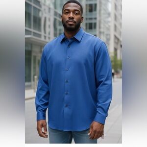 Van Heusen Blue 3XL 20-20.5 BIG TALL COLLARED BUTTON UP LONG SLEEVE DRESS SHIRT